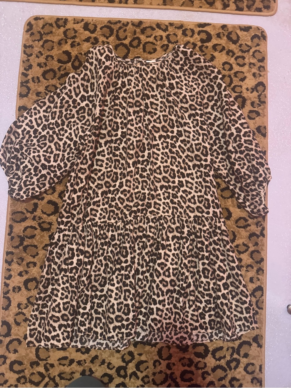 H&M Leopard Print Puff Sleeve Drop Waist Dress